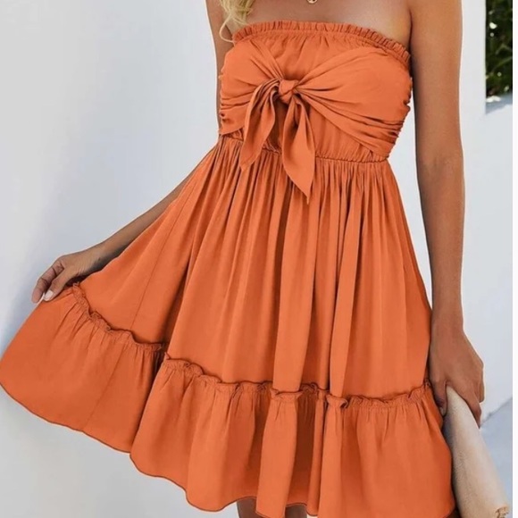 Boho Tie Front Ruffle Mini Dress - Picture 6 of 9